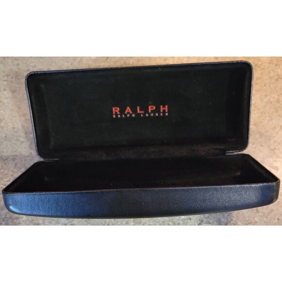 Ralph Lauren Black Hard Shell Glasses Case Faux Leather Protective Cleaning Coth - Picture 1 of 5
